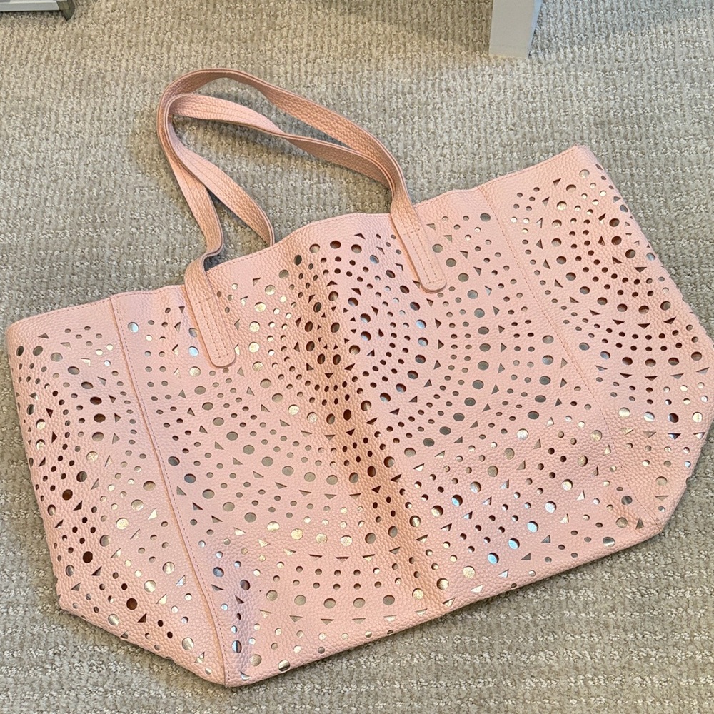 Pink & Rose Gold Laser-Cut Zip Tote Bag